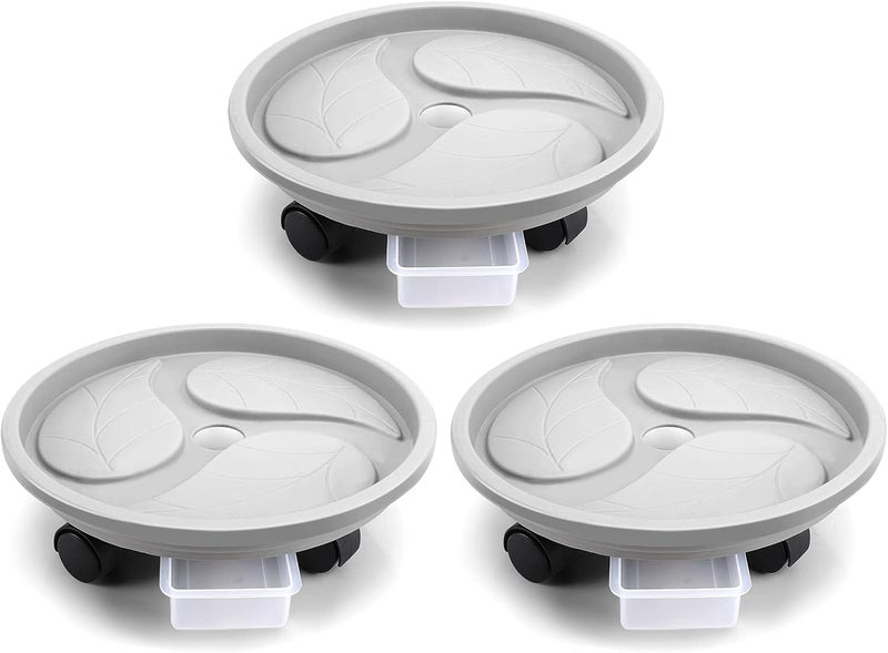 Looca Plant Caddy with Wheels and Drainage Tray, 13”Rolling Plant Stand Flower Pot Mover, Planter Caddies Round Plant Dolly for Heavy Duty Planter, 3 Pack, Bearing 120 lbs (Grey) - Image 1